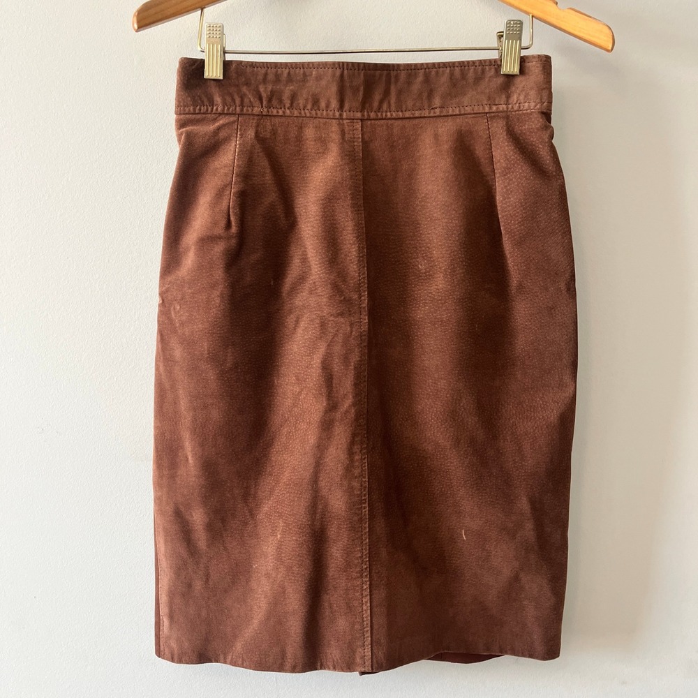 Burberry Vintage Suede Pencil Skirt Academia Brown US 8/UK 12 High Waisted Lined